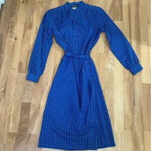 Vintage Raoul Elegant Patterned Blue Women's Dress